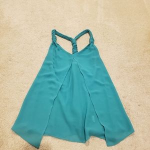 Cute teal chiffon tank with braided back detail